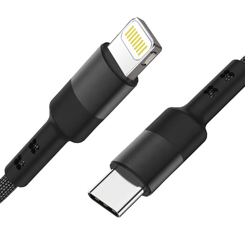 Cable USB-C to 8-Pin Fast Charging & Sync Power Delivery Nylon-Braided 5Ft Black Color