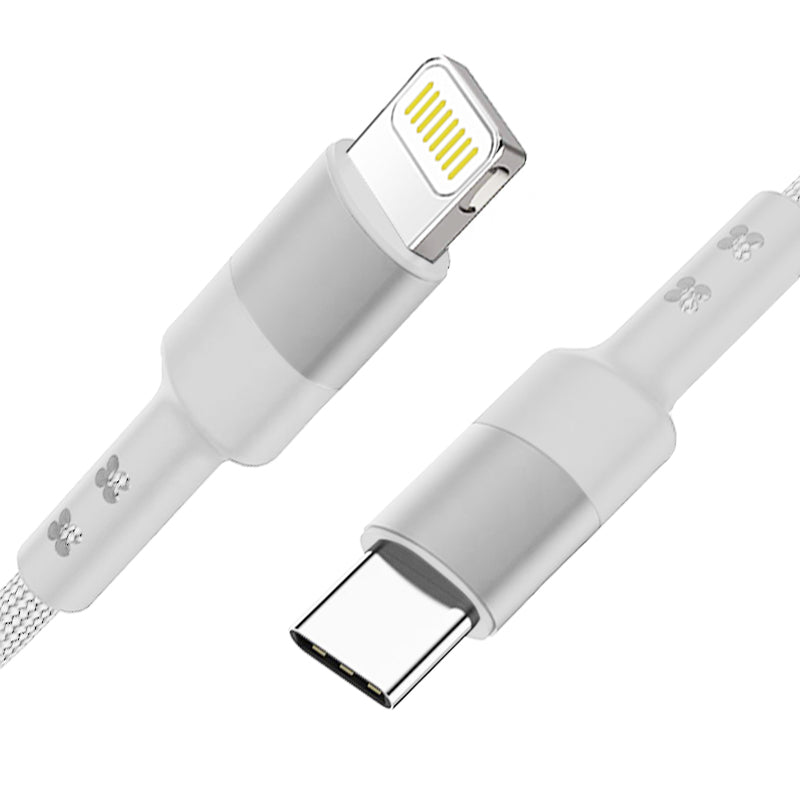 Cable USB-C to 8-PIN Power Delivery Fast Charging & Sync Nylon-Braided 5Ft Silver Color
