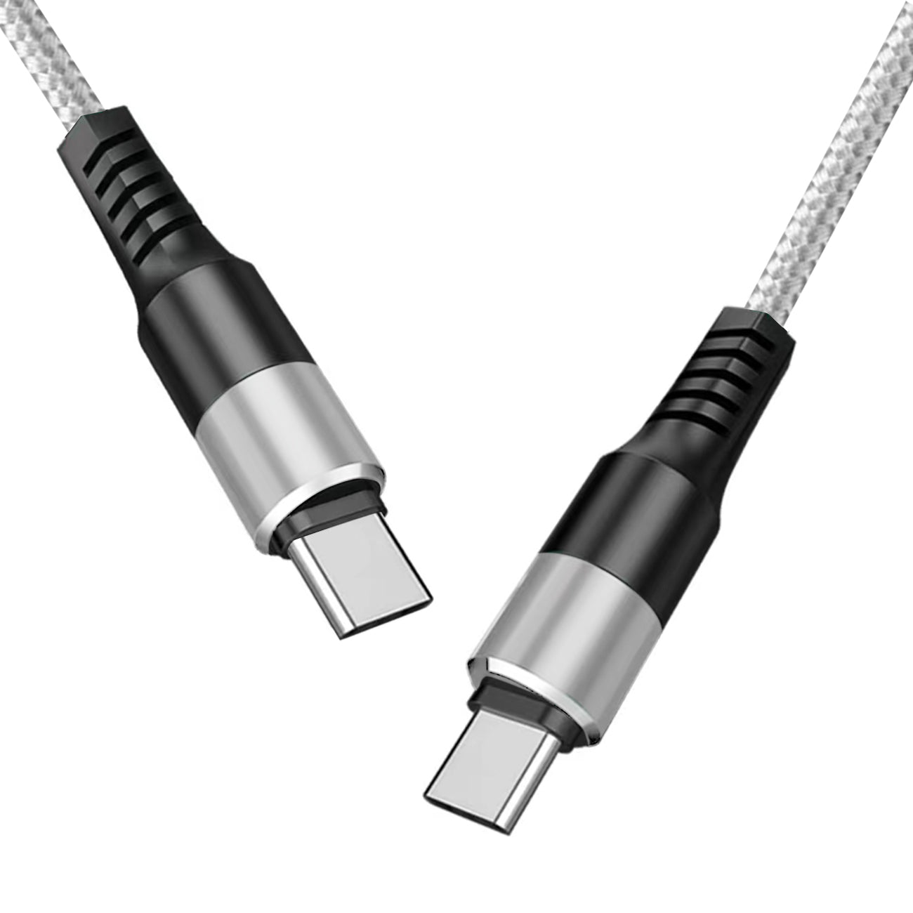 Cable USB-C to C Power Delivery Fast Charging & Sync Nylon Braided 5Ft Silver Color