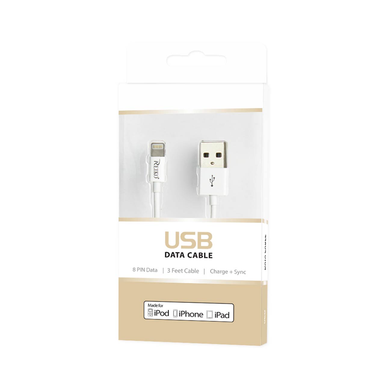 Data Cable USB iPhone Lighting Certified 3Ft White Color