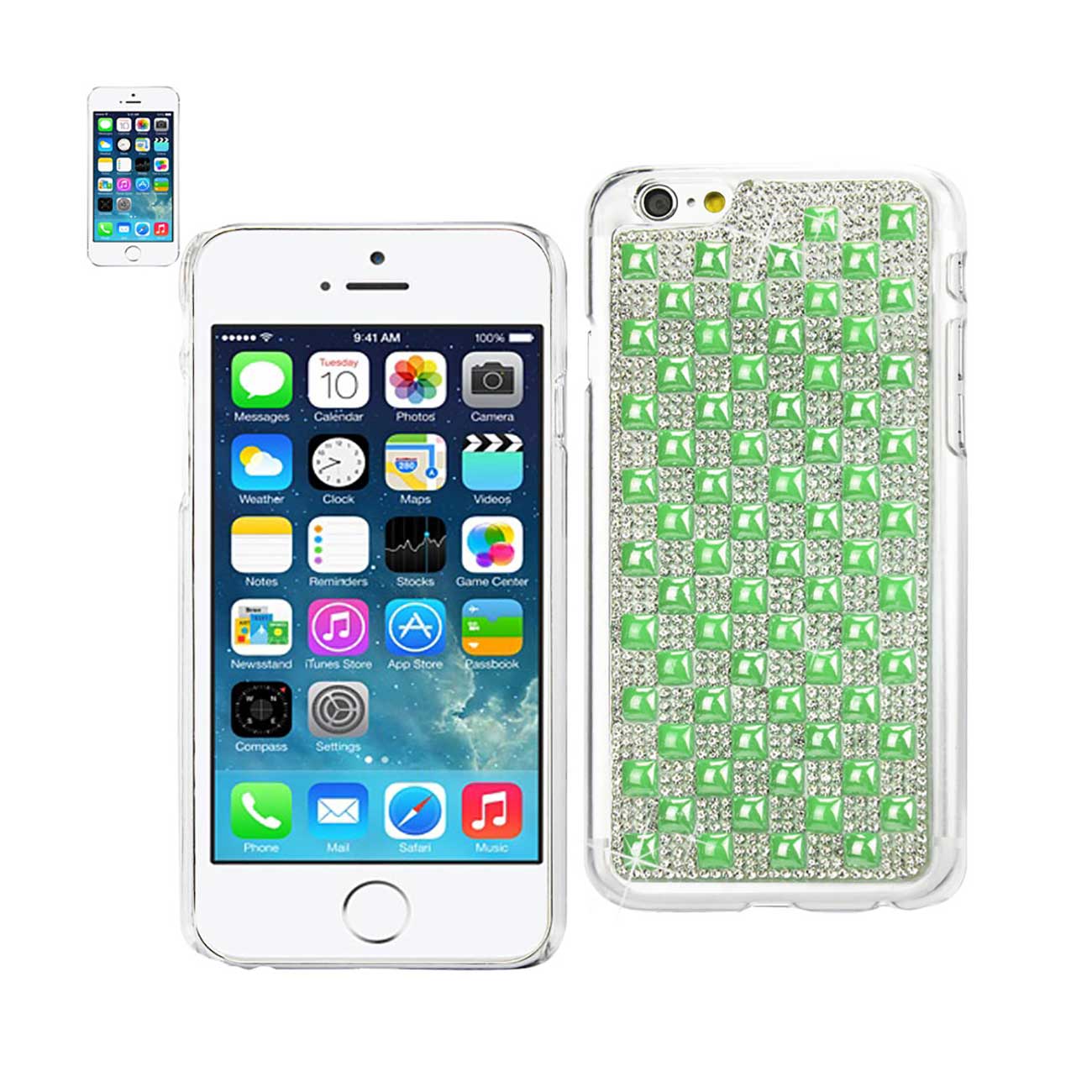 IPHONE 6 PLUS JEWELRY PYRAMID PEARL RHINESTONE CASE IN GREEN