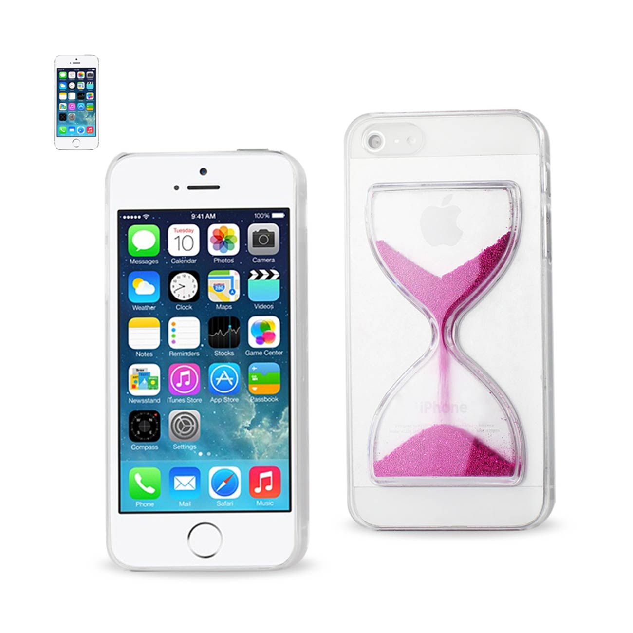 Case Sand Clock 3D iPhone SE/ 5S/ 5 Clear Hot Pink Color