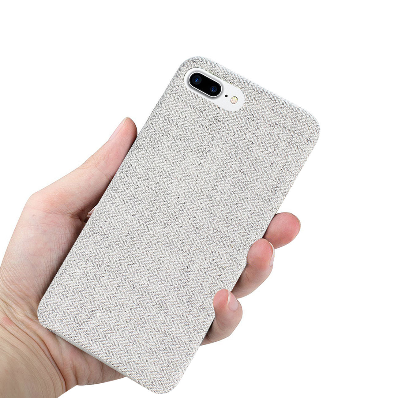 Case Herringbone Fabric iPhone 8 Plus Light Gray Color