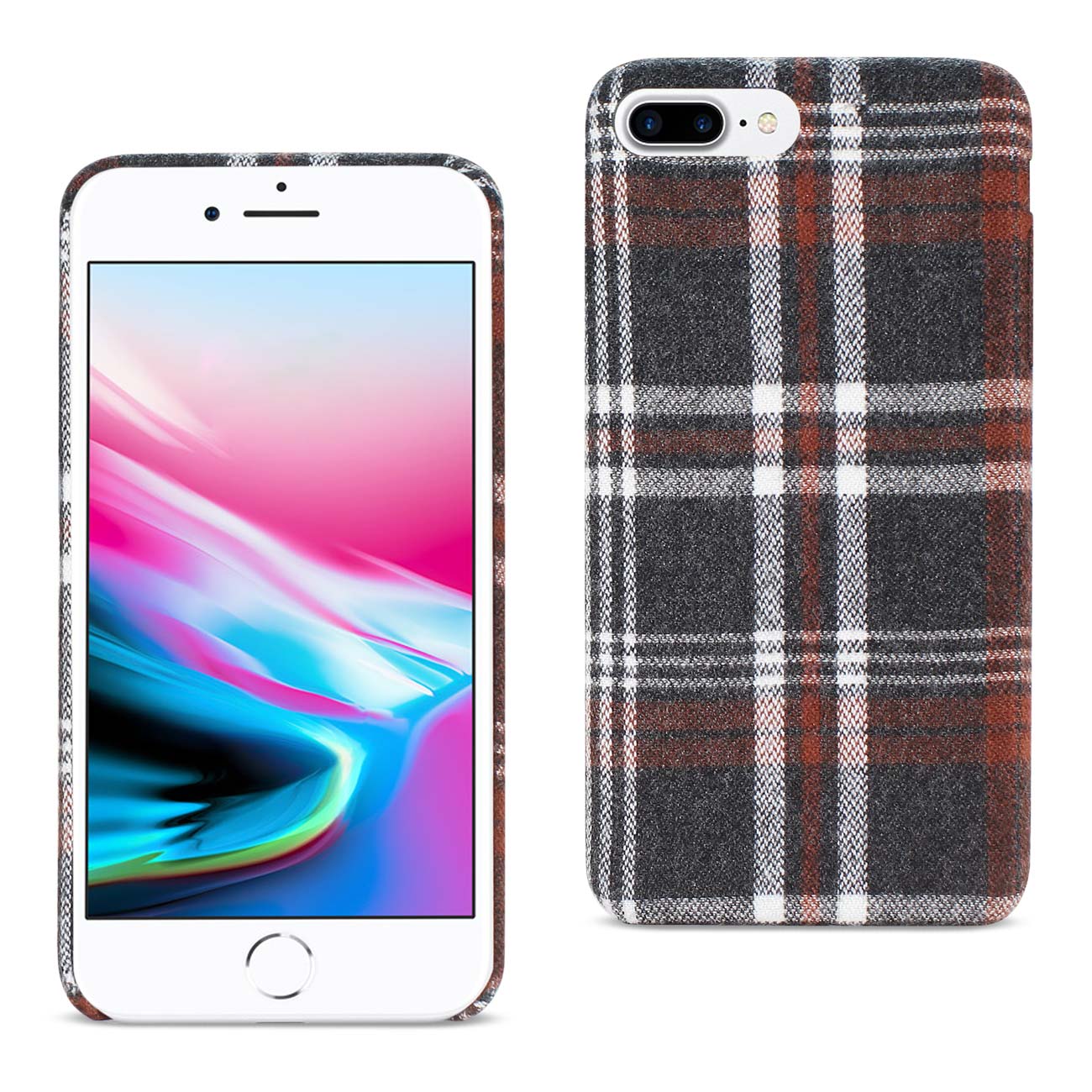 Case Checked Fabric iPhone 8 Plus Brown Color