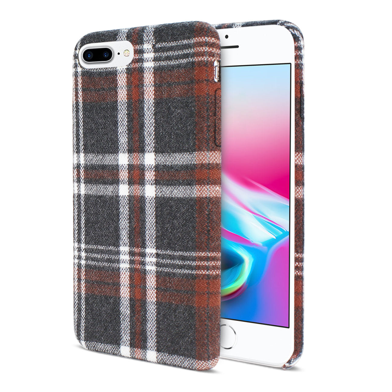 Case Checked Fabric iPhone 8 Plus Brown Color