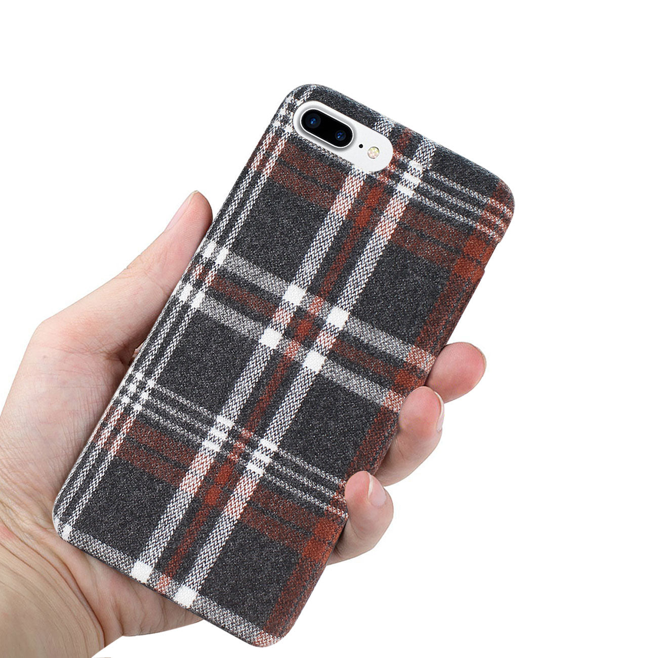 Case Checked Fabric iPhone 8 Plus Brown Color