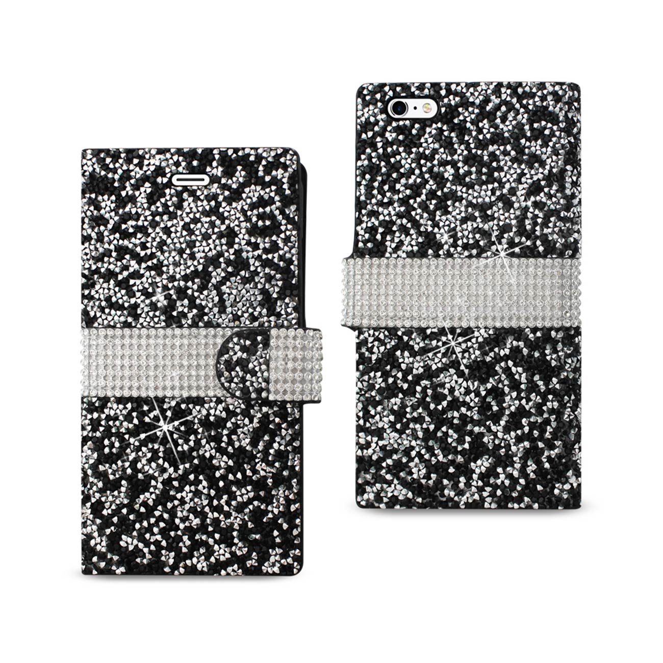 Wallet Case Diamond Rhinestone iPhone 6 Plus Black Color
