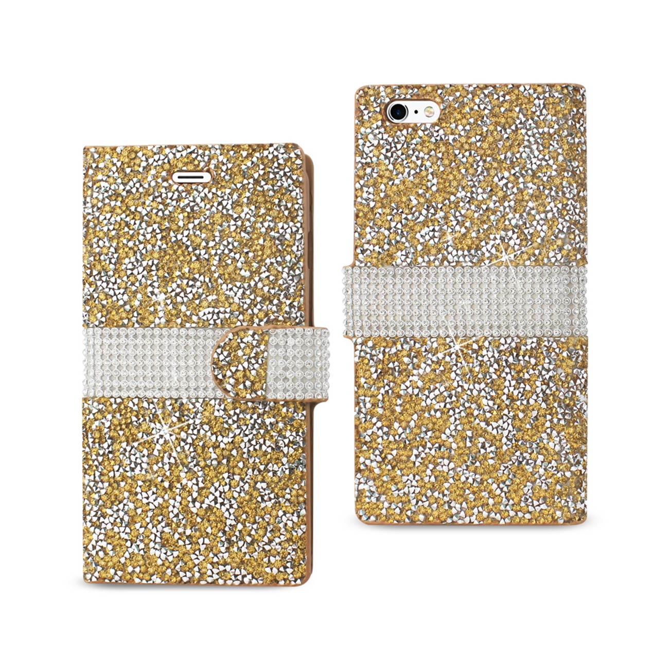 Wallet Case Diamond Rhinestone iPhone 6 Plus Gold Color