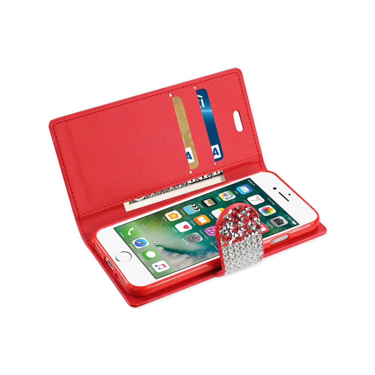 Wallet Case Diamond Rhinestone iPhone 7/ 8/ SE2 Red Color