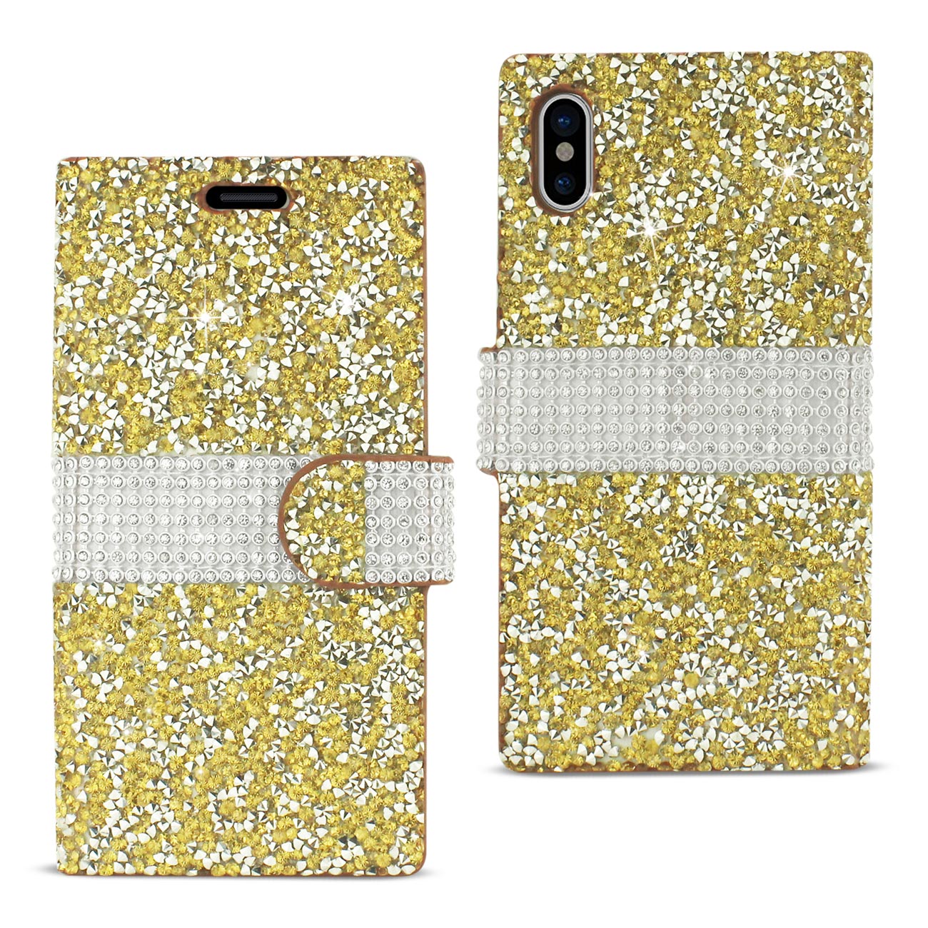 Wallet Case Diamond Rhinestone iPhone X/ iPhone XS Gold Color
