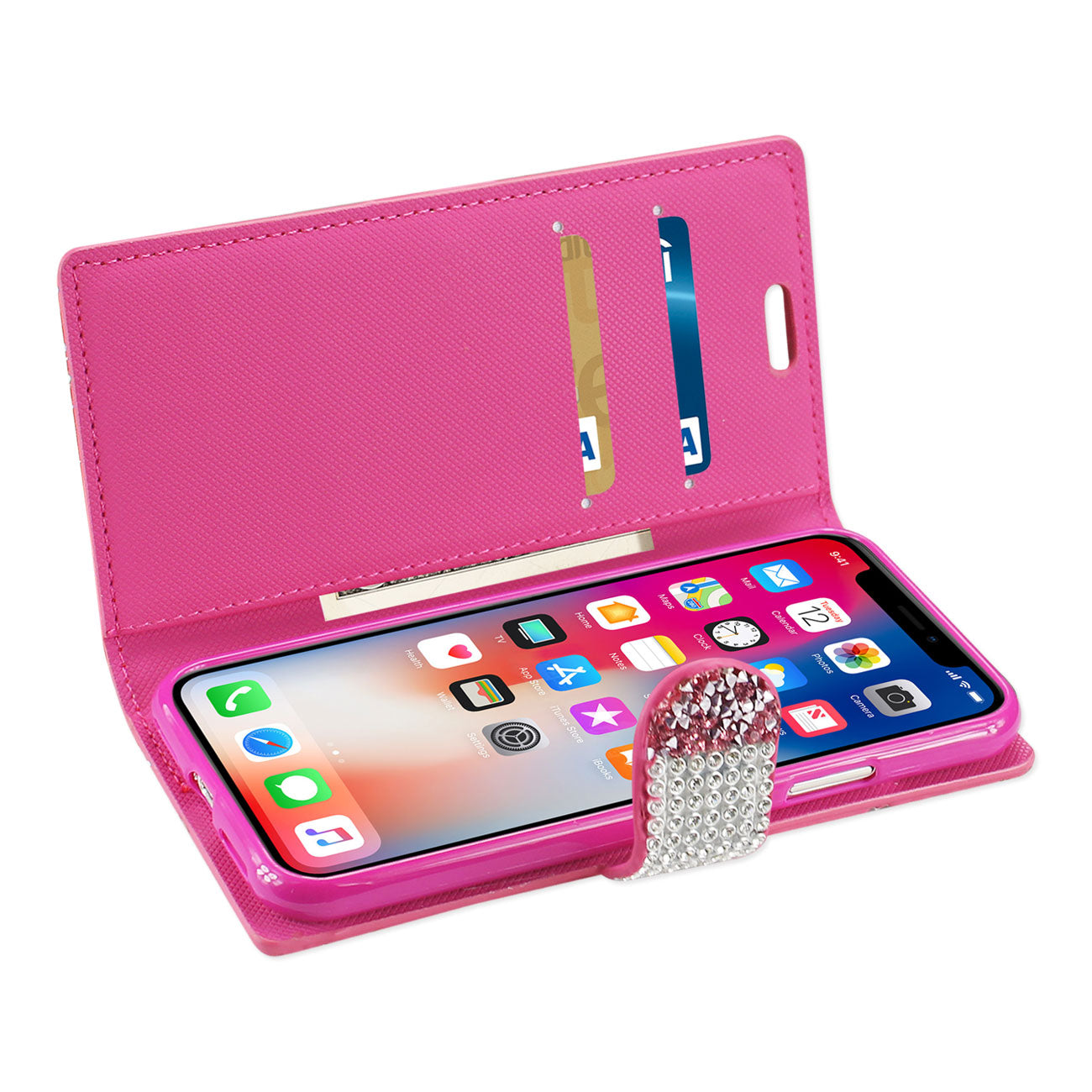 Wallet Case Diamond Rhinestone iPhone X/ iPhone XS Pink Color