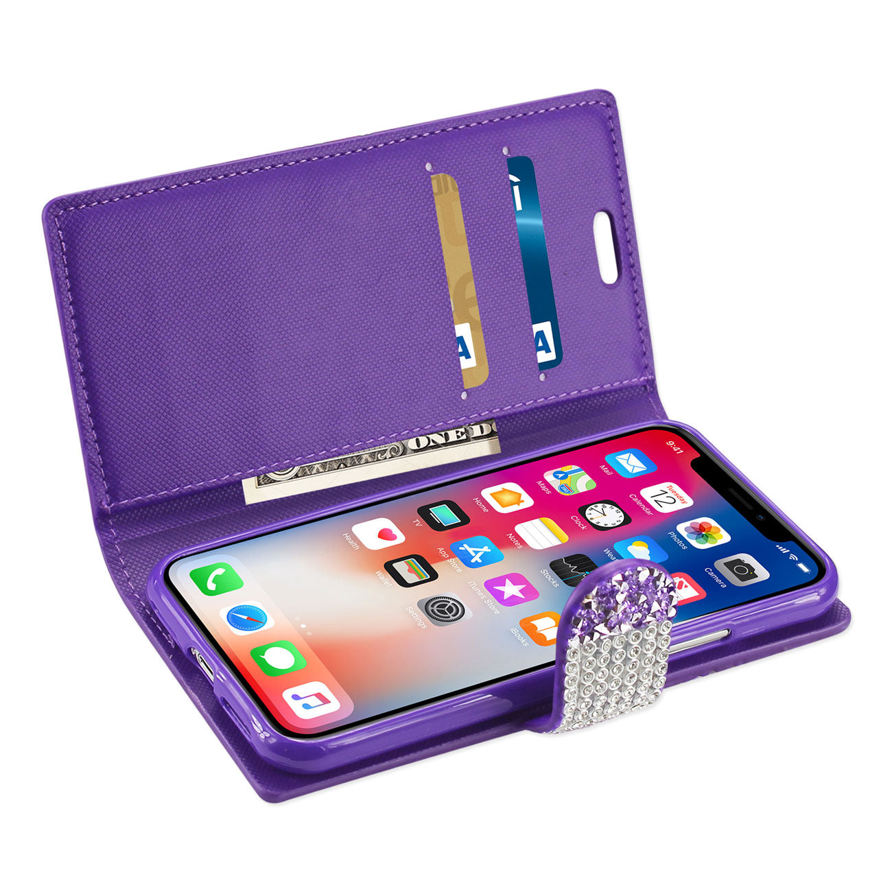 Wallet Case Diamond Rhinestone iPhone X/ iPhone XS Purple Color