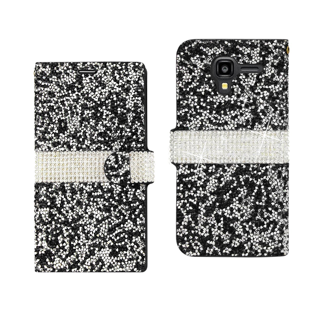 Wallet Case Diamond Rhinestone Kyocera Hydro View Black Color