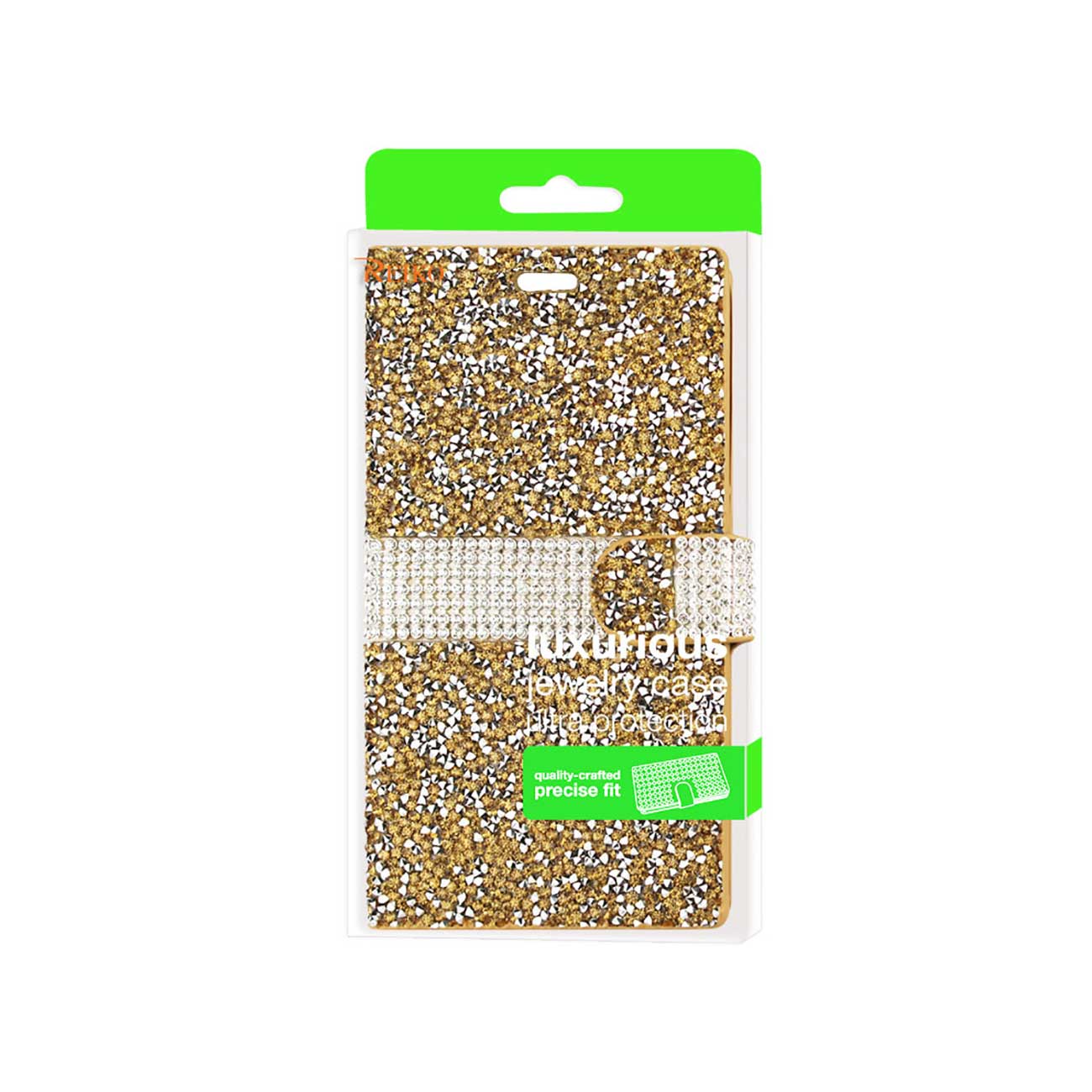 Wallet Case Diamond Rhinestone Kyocera Hydro View Gold Color
