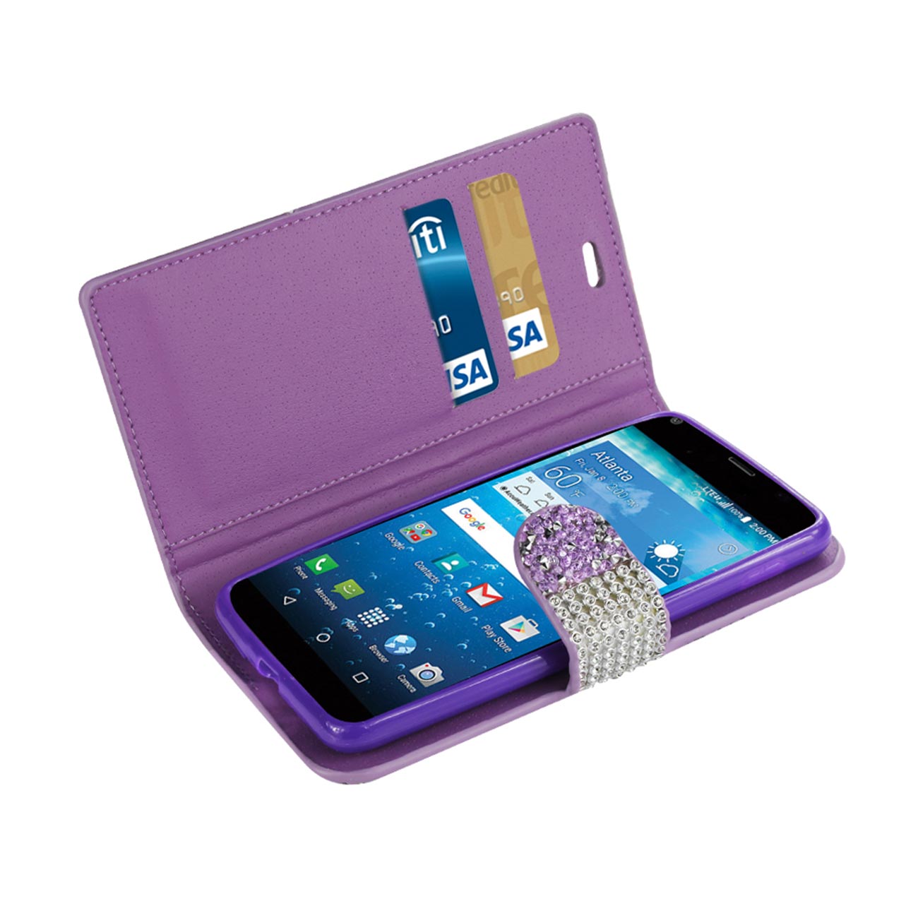 Wallet Case Diamond Rhinestone Kyocera Hydro View Purple Color