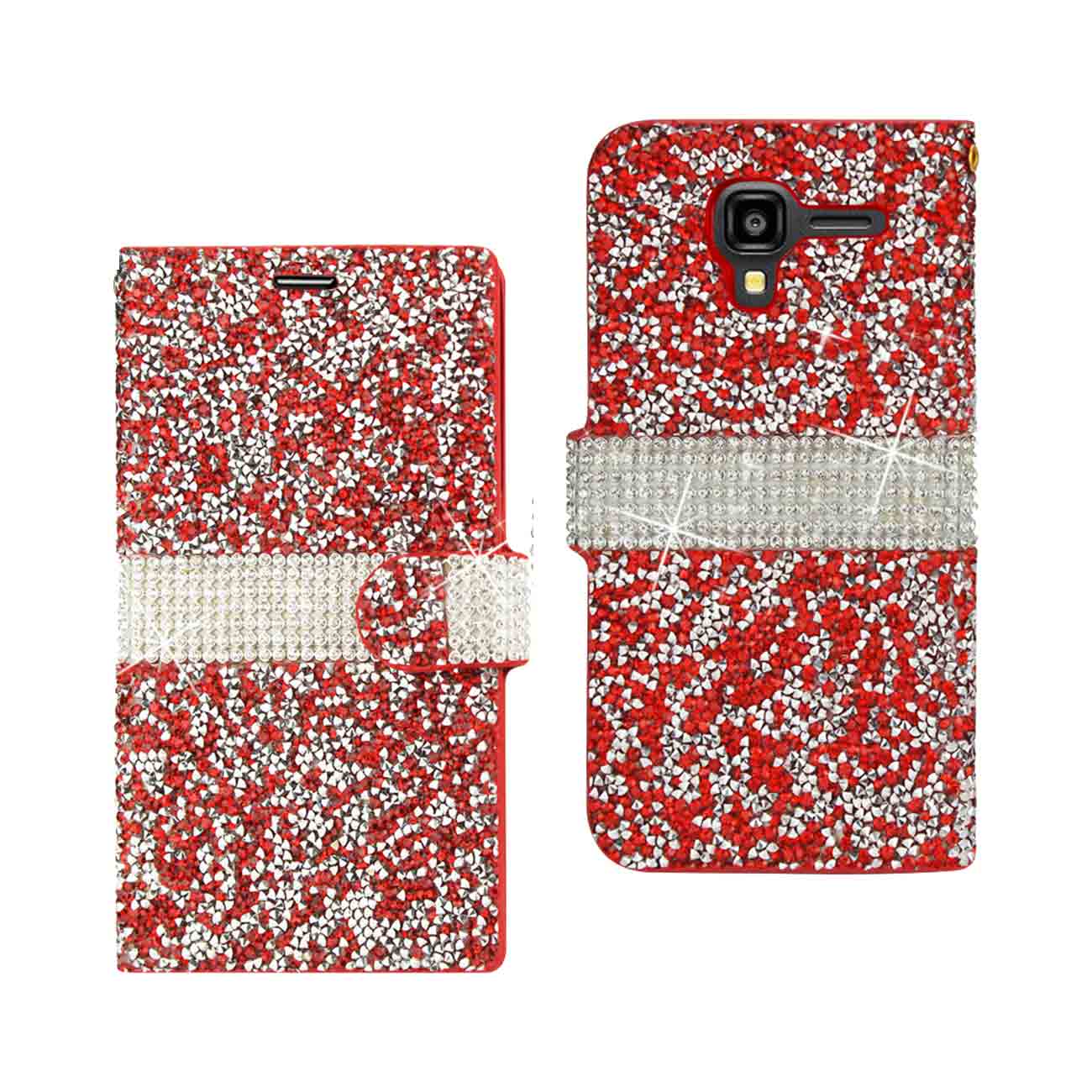 Wallet Case Diamond Rhinestone Kyocera Hydro View Red Color