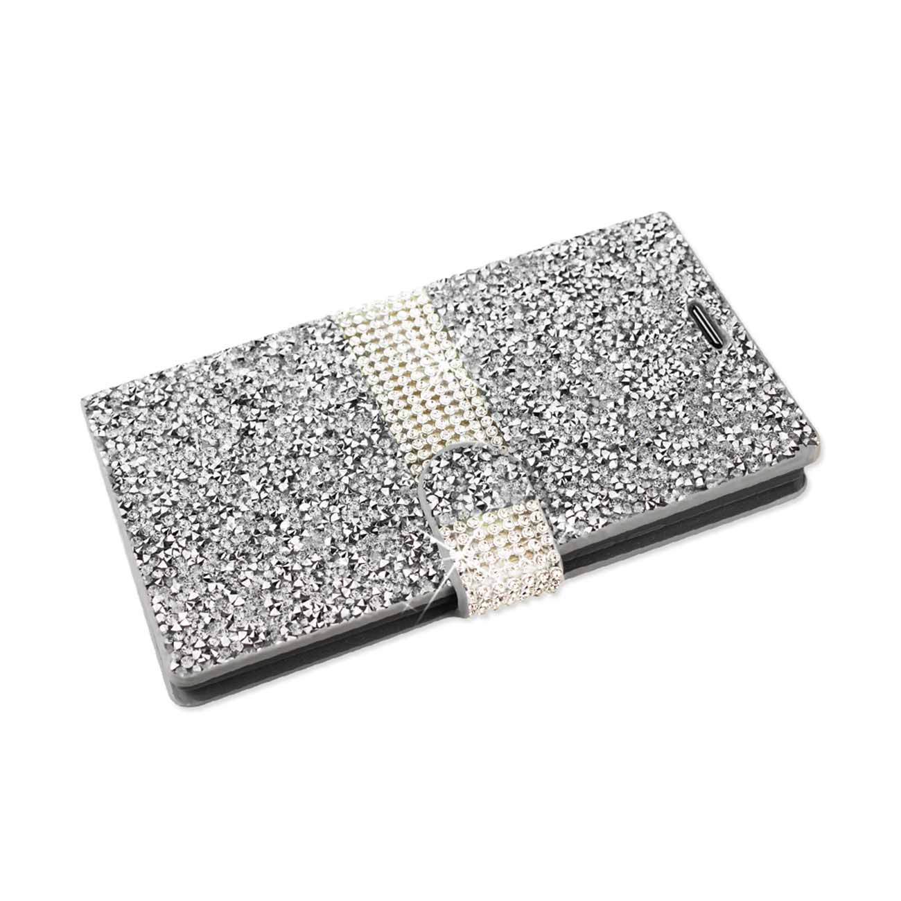 Wallet Case Diamond Rhinestone Kyocera Hydro View Silver Color