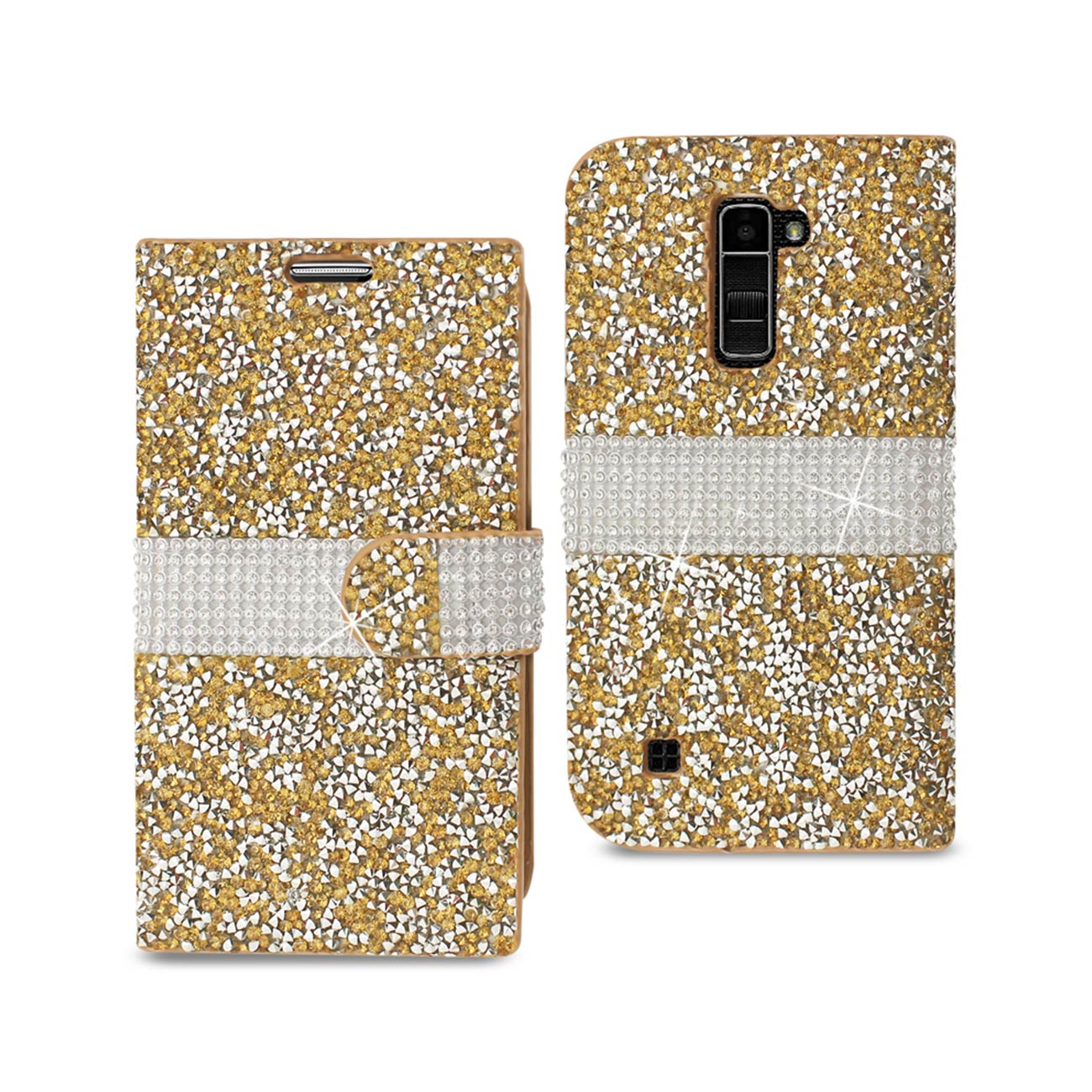 Wallet Case Diamond Rhinestone LG K10 Gold Color