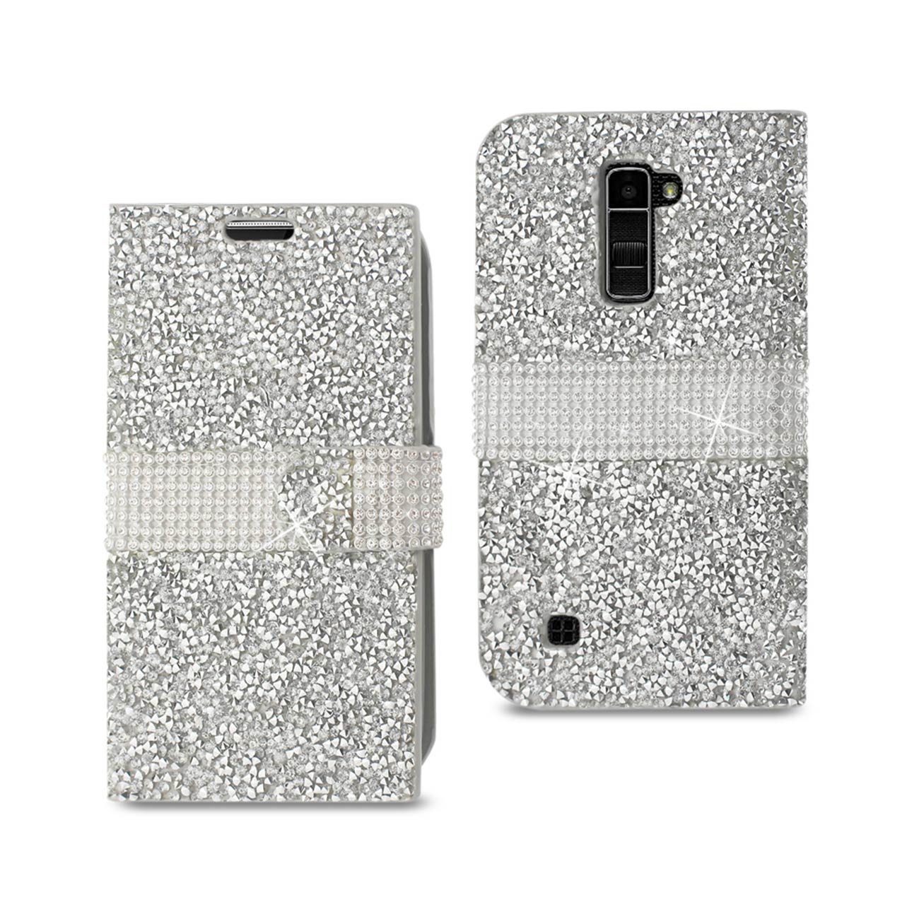 Wallet Case Diamond Rhinestone LG K10 Silver Color