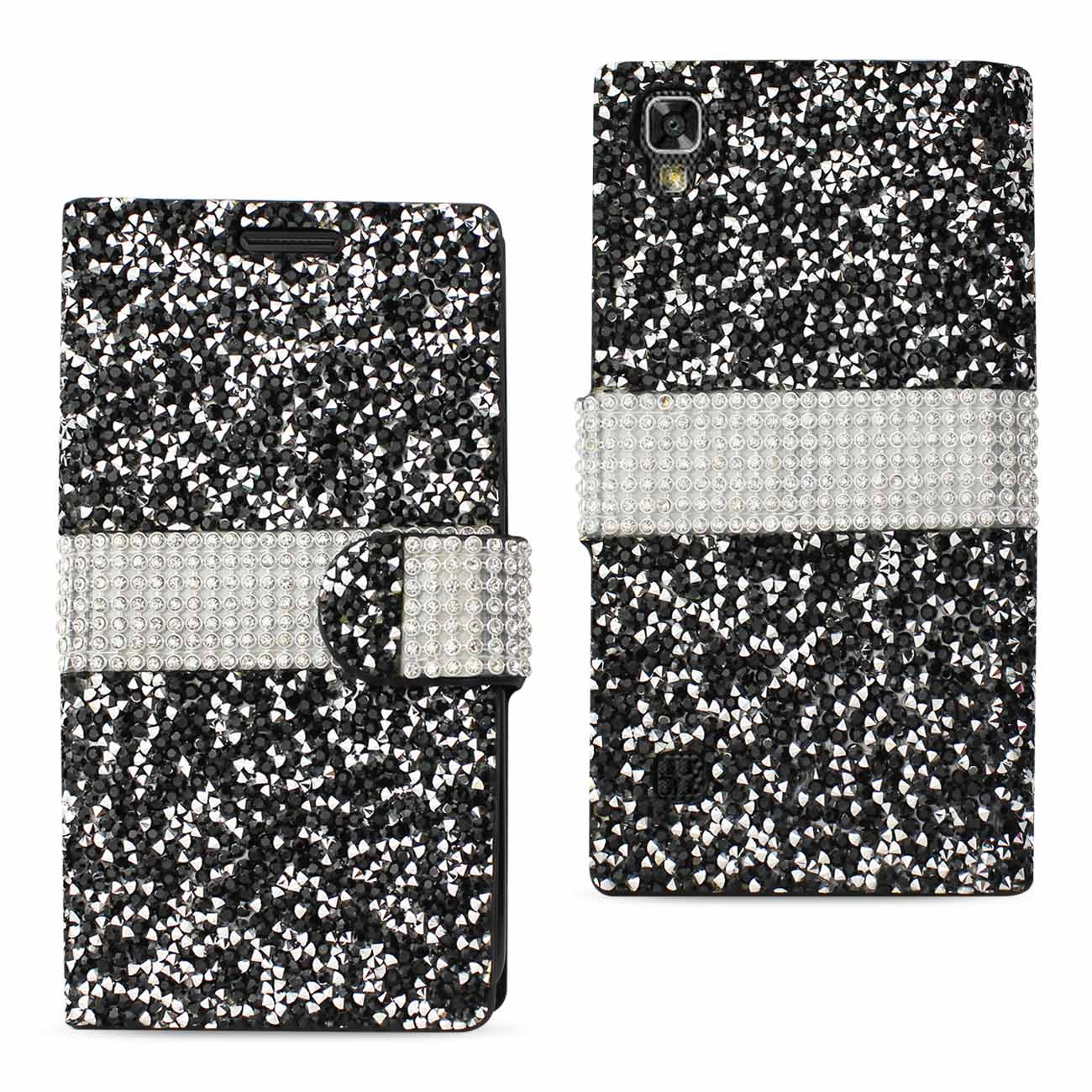 Wallet Case Diamond Rhinestone LG X Power/ K6 Black Color