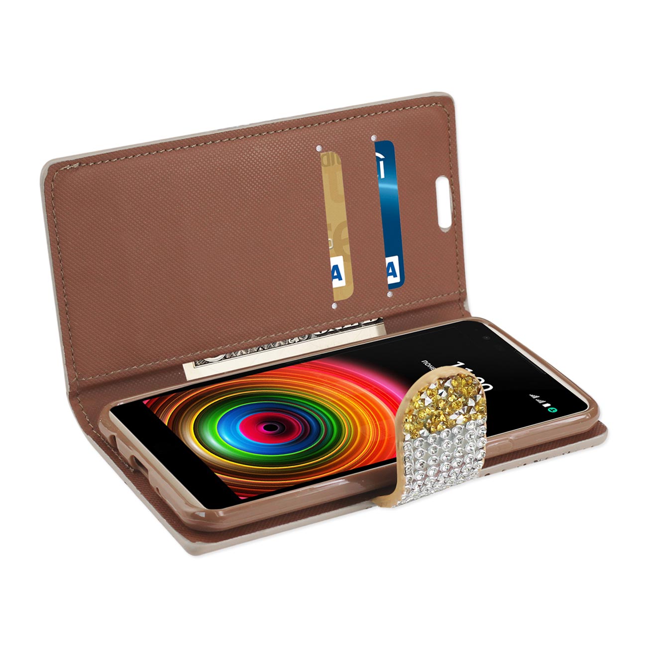 Wallet Case Diamond Rhinestone LG X Power/ K6 Gold Color