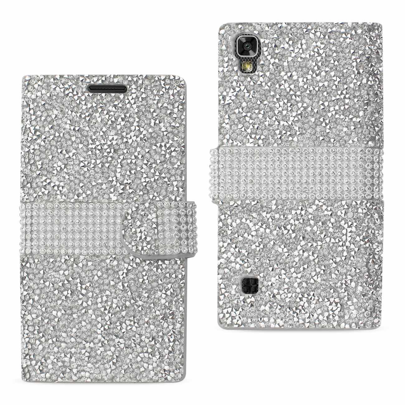 Wallet Case Diamond Rhinestone LG X Power/ K6 Silver Color