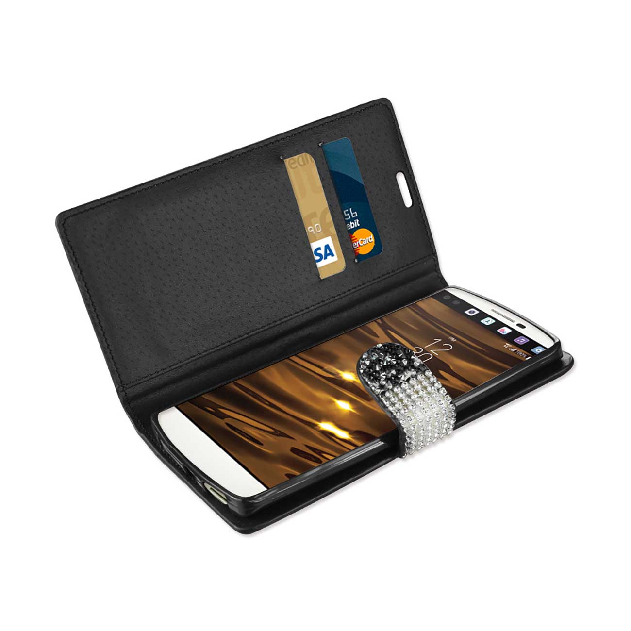 Wallet Case Diamond Rhinestone LG V10 Black Color
