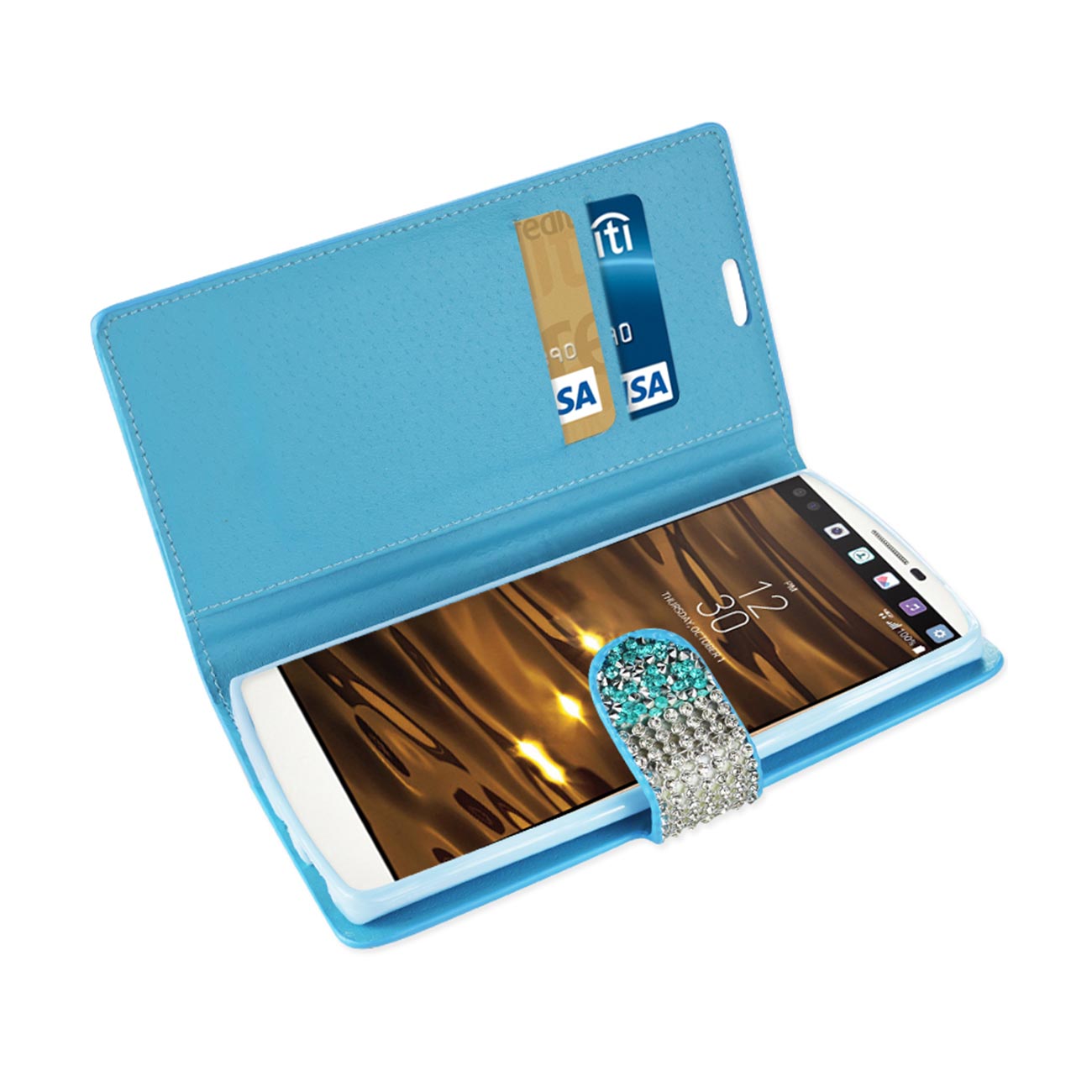 Wallet Case Diamond Rhinestone LG V10 Blue Color