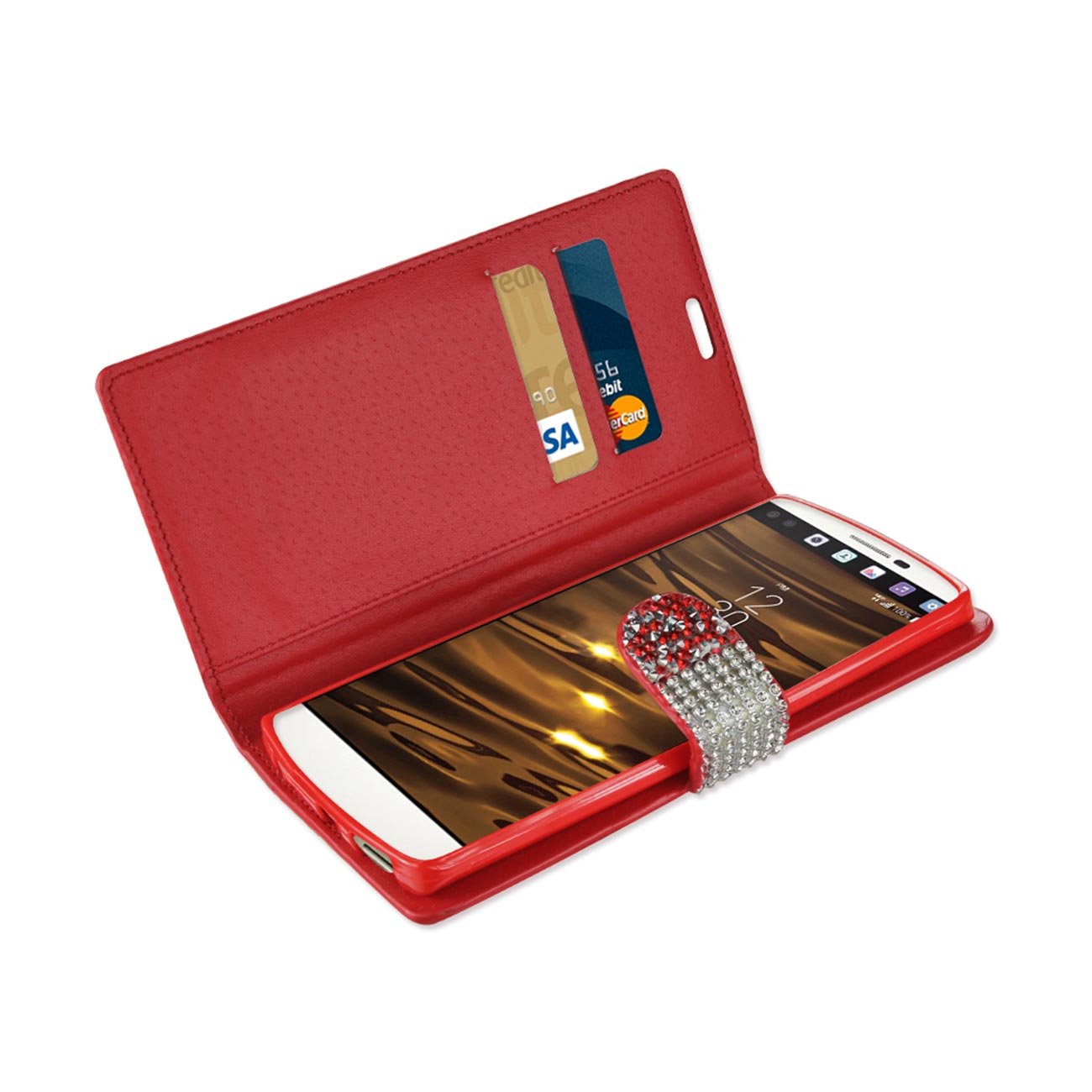 Wallet Case Diamond Rhinestone LG V10 Red Color