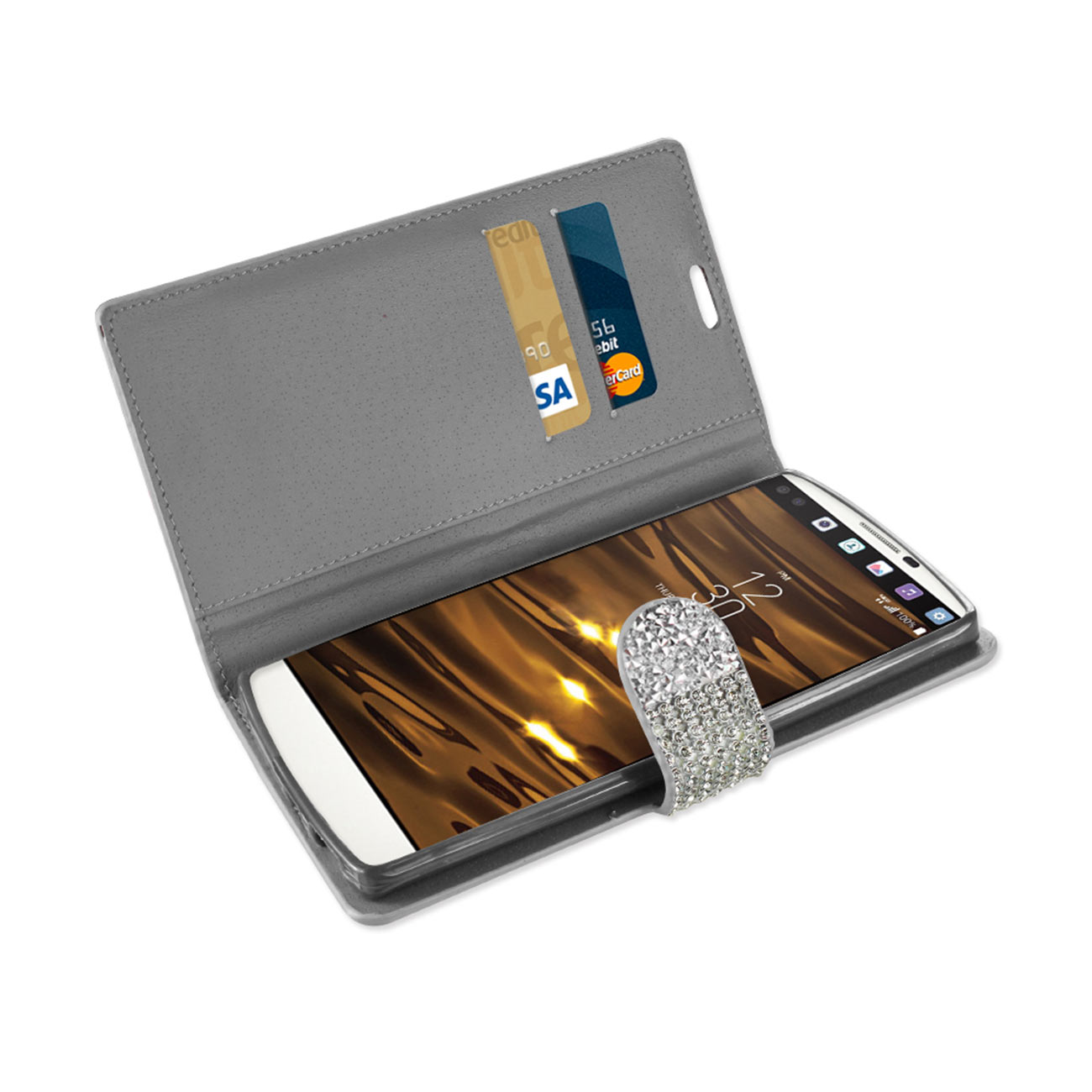 Wallet Case Diamond Rhinestone LG V10 Silver Color