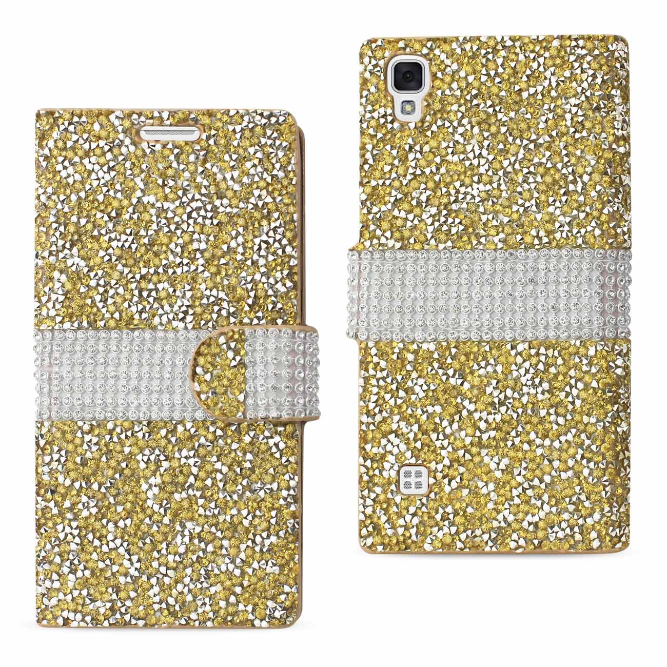 Wallet Case Diamond Rhinestone LG X Style / Tribute HD Gold Color
