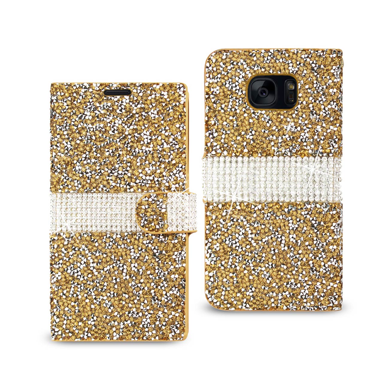 Wallet Case Diamond Rhinestone Samsung Galaxy S7 Edge Gold Color