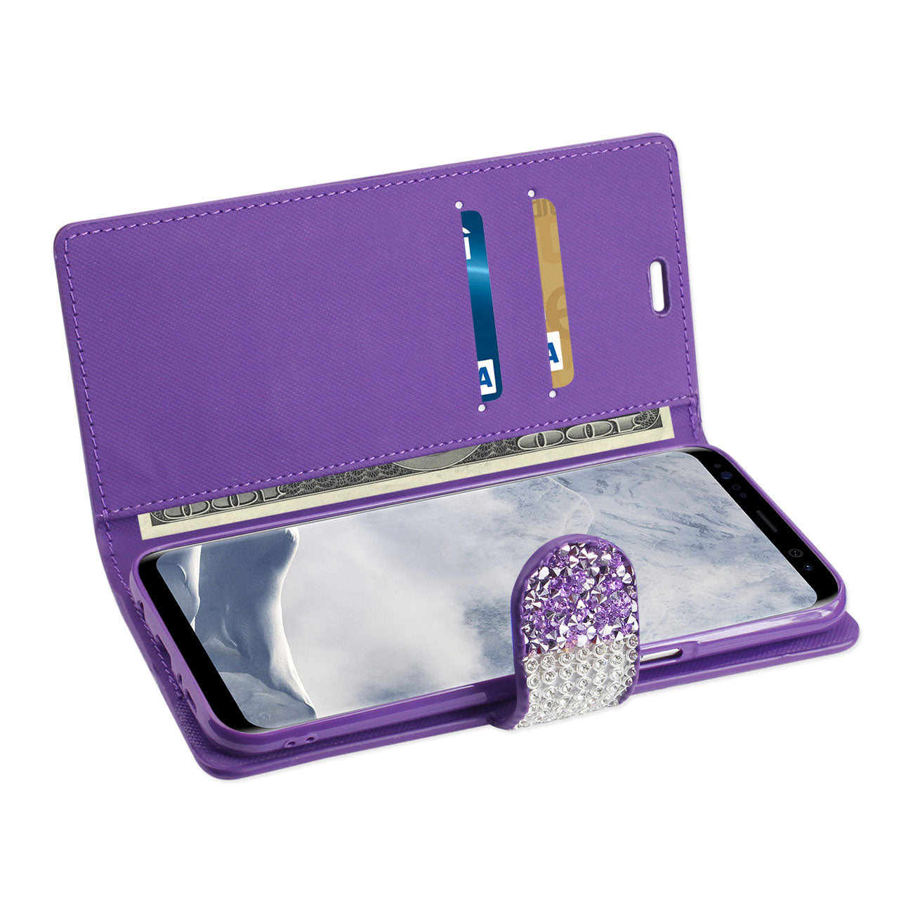 Wallet Case Diamond Rhinestone Samsung Galaxy S8 Edge/ S8 Plus Purple Color