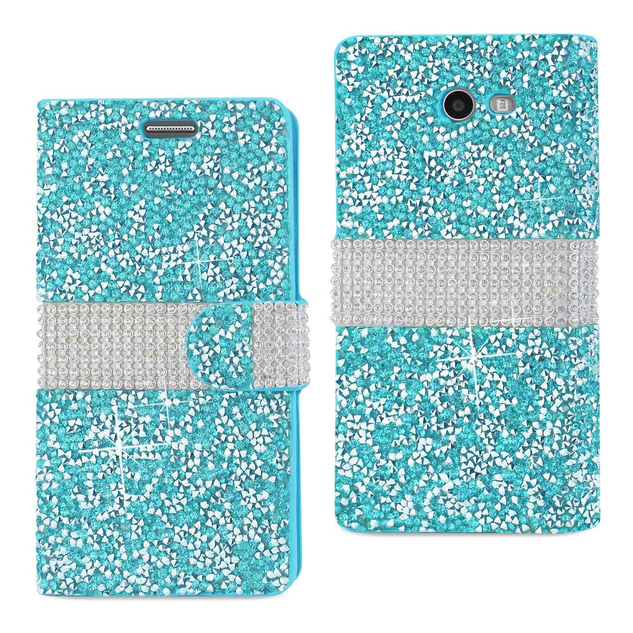 Wallet Case Diamond Rhinestone Samsung Galaxy J3 Emerge Blue Color