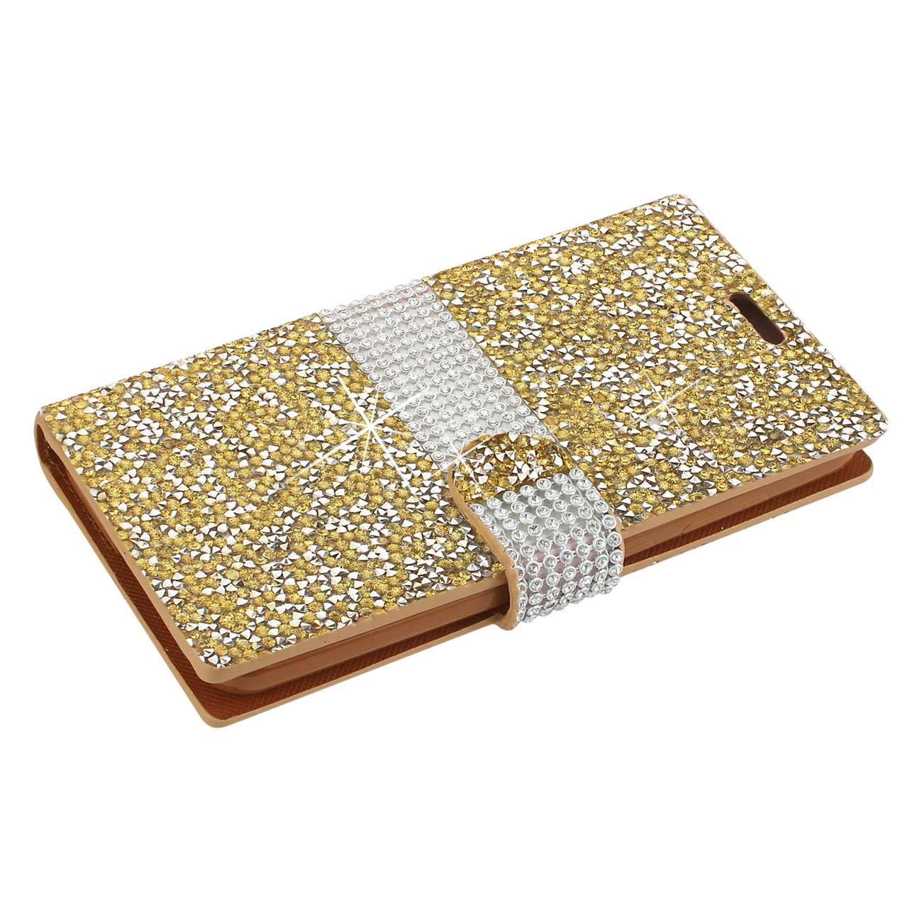 Wallet Case Diamond Rhinestone Samsung Galaxy J3 Emerge Gold Color