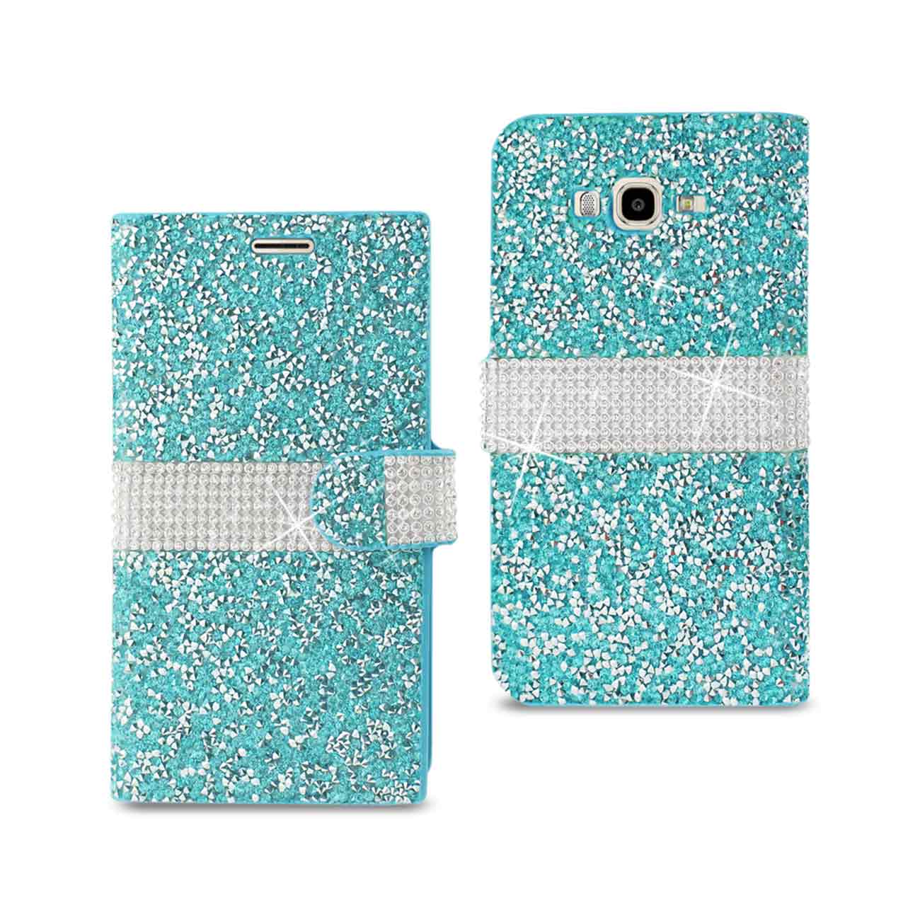 Wallet Case Diamond Rhinestone Samsung Galaxy J7 Blue Color