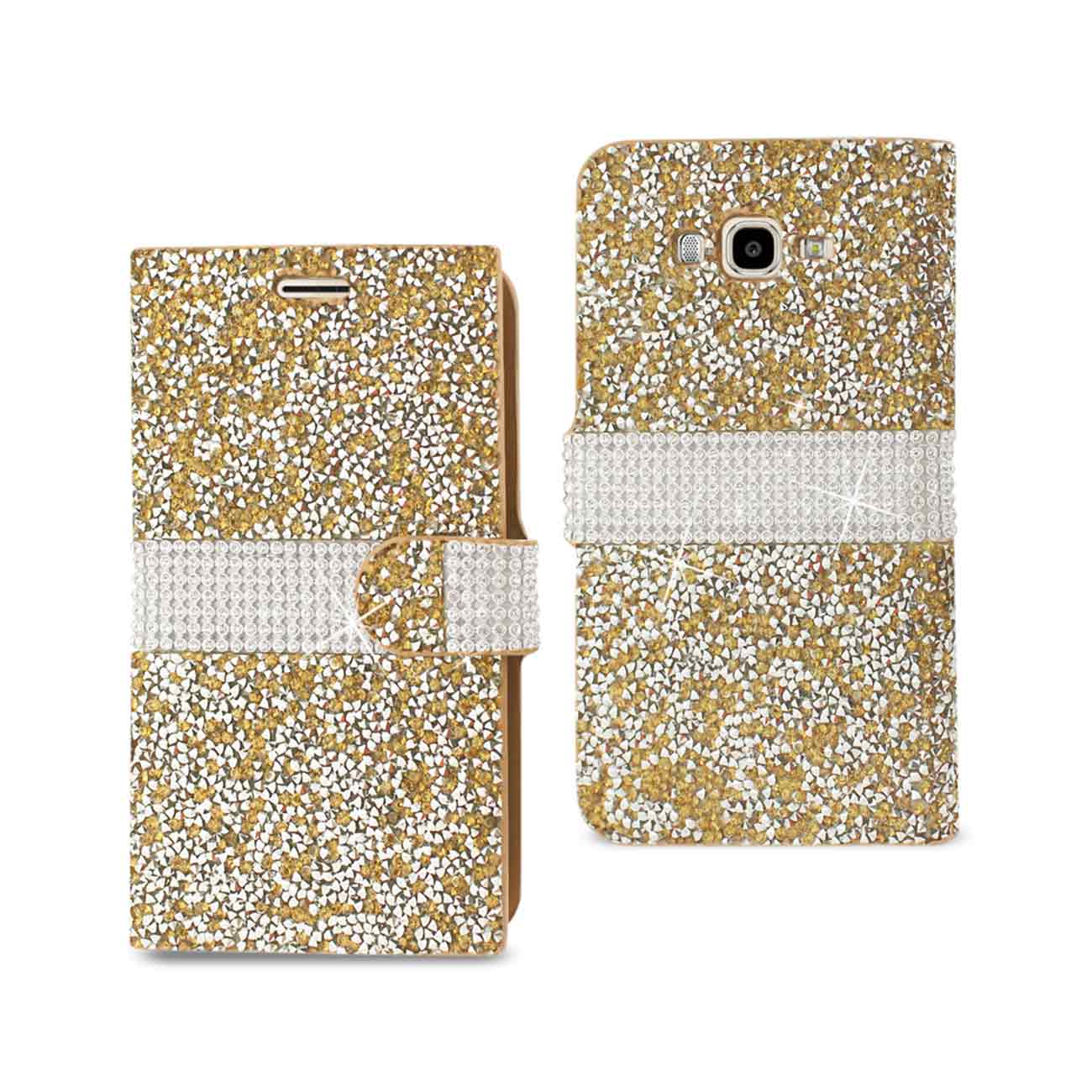 Wallet Case Diamond Rhinestone Samsung Galaxy J7 Gold Color
