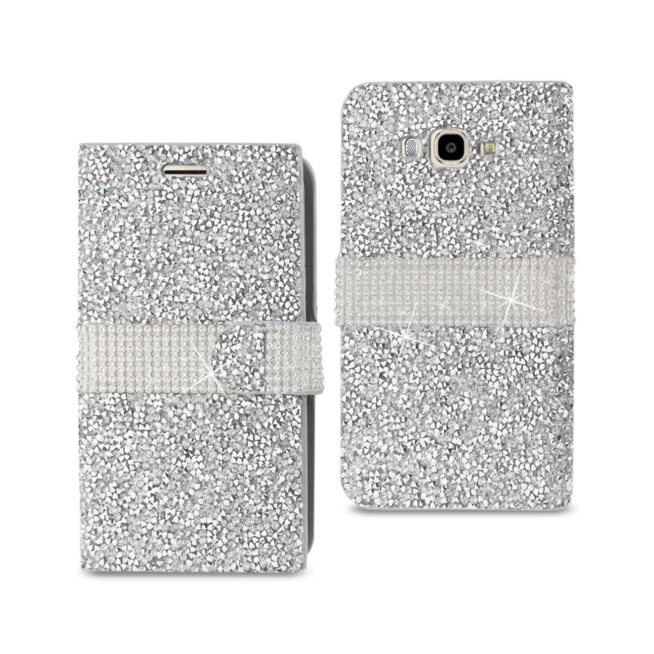 Wallet Case Diamond Rhinestone Samsung Galaxy J7 Silver Color