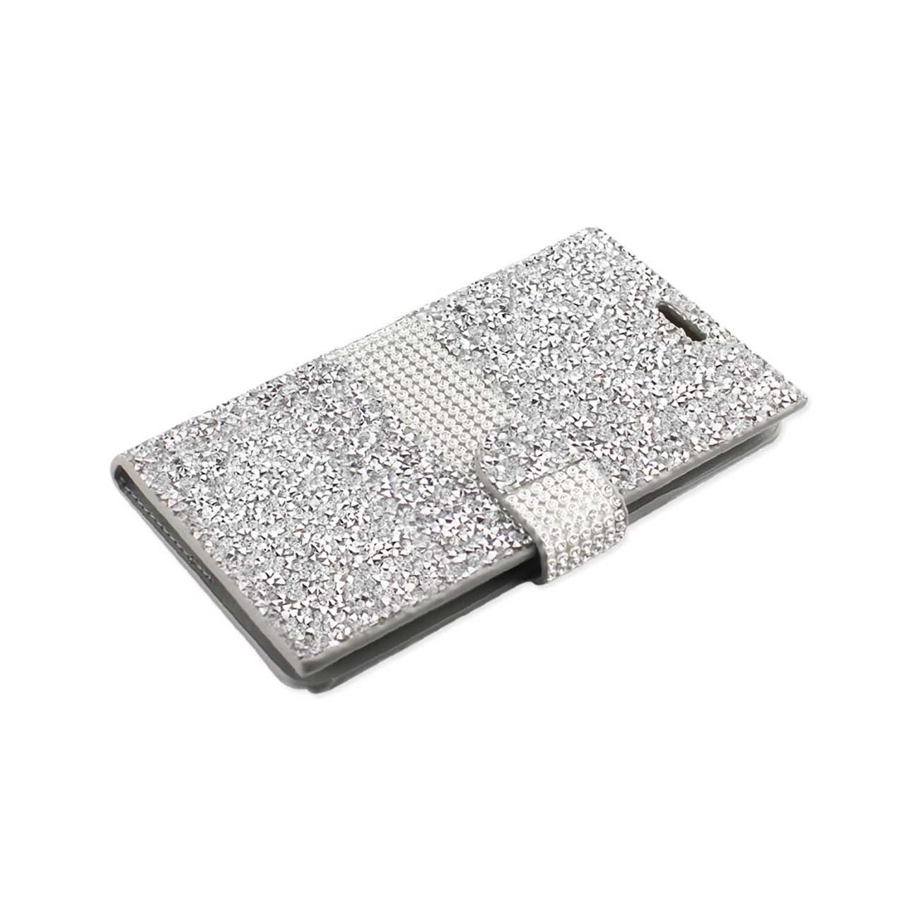 Wallet Case Diamond Rhinestone Samsung Galaxy J7 Silver Color