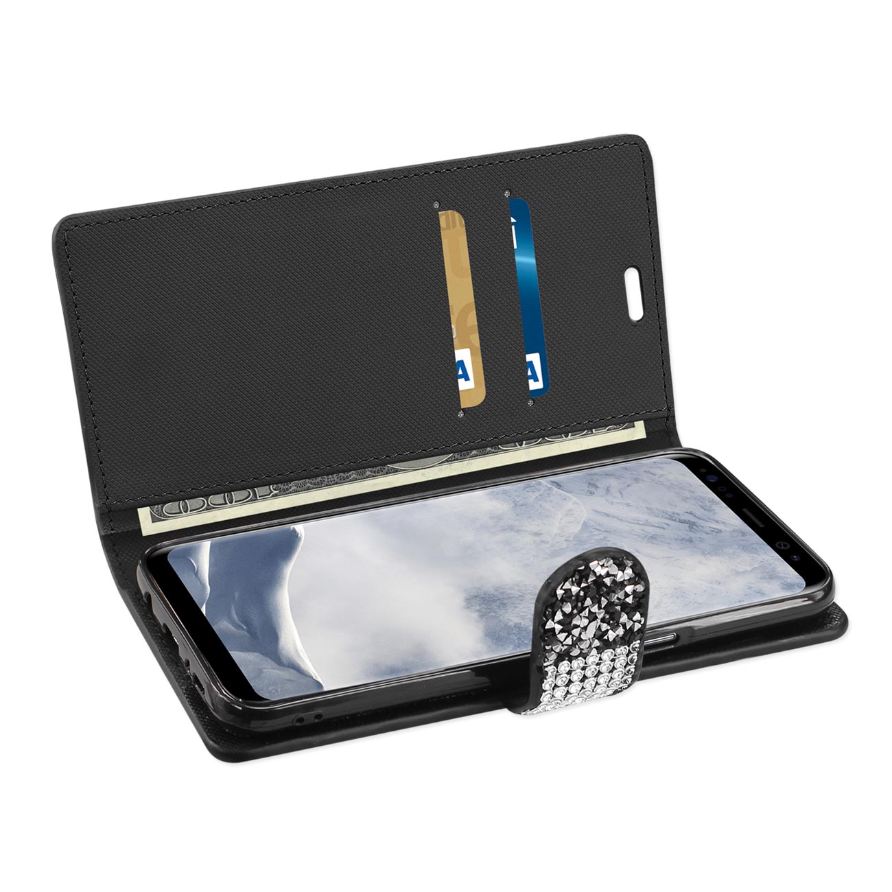 Wallet Case Diamond Rhinestone Samsung Galaxy S8/ SM Black Color