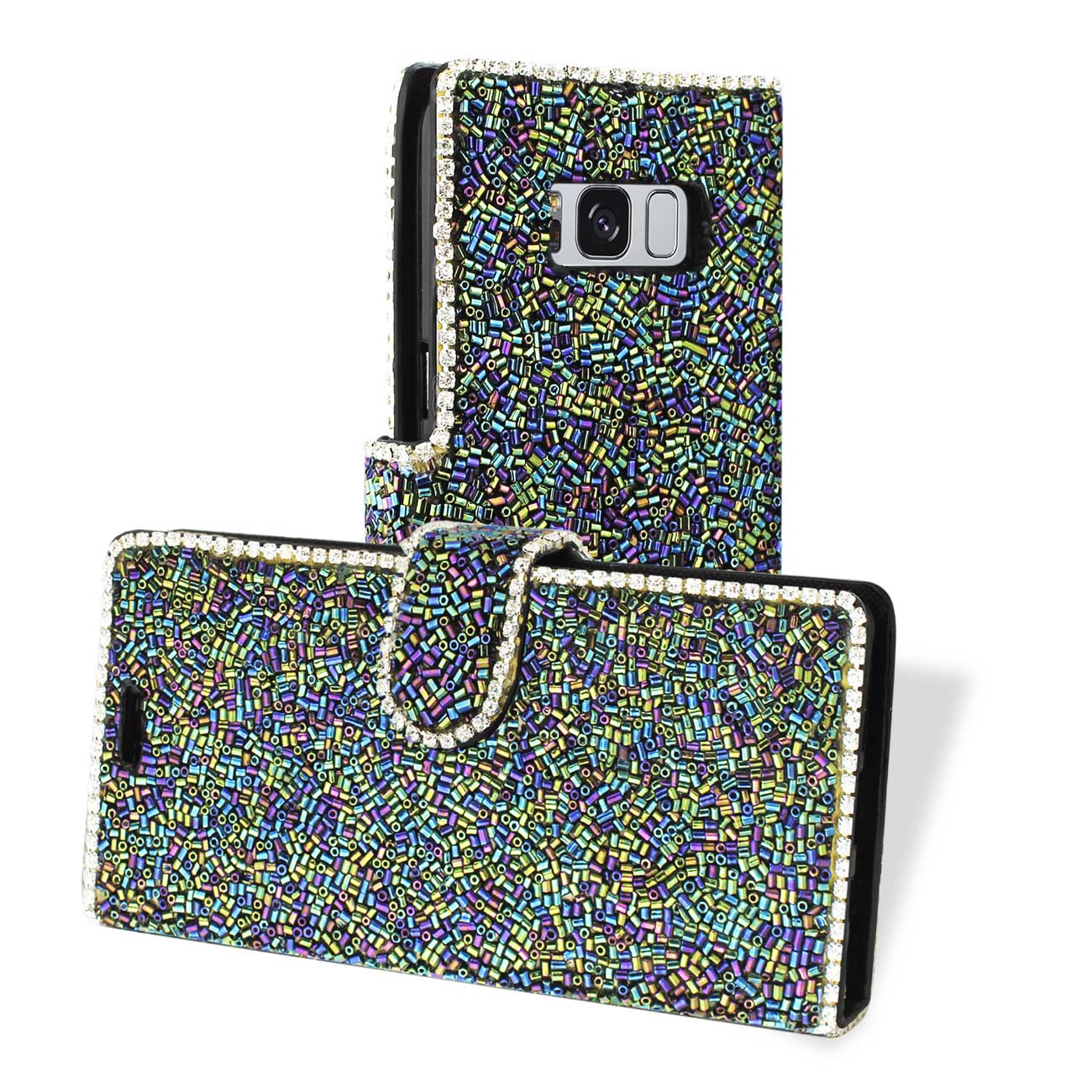 Wallet Case Bead Diamond Samsung Galaxy S8 Edge/ S8 Plus Black Color