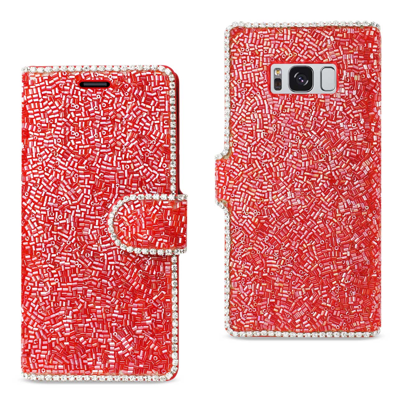Wallet Case Bead Diamond Samsung Galaxy S8 Edge/ S8 Plus Red Color