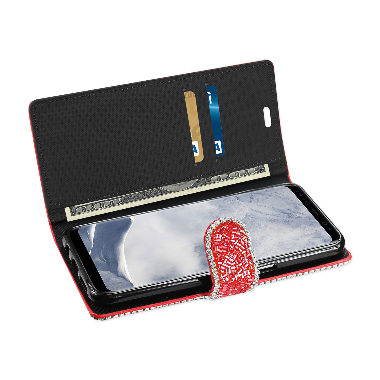 Wallet Case Bead Diamond Samsung Galaxy S8 Edge/ S8 Plus Red Color