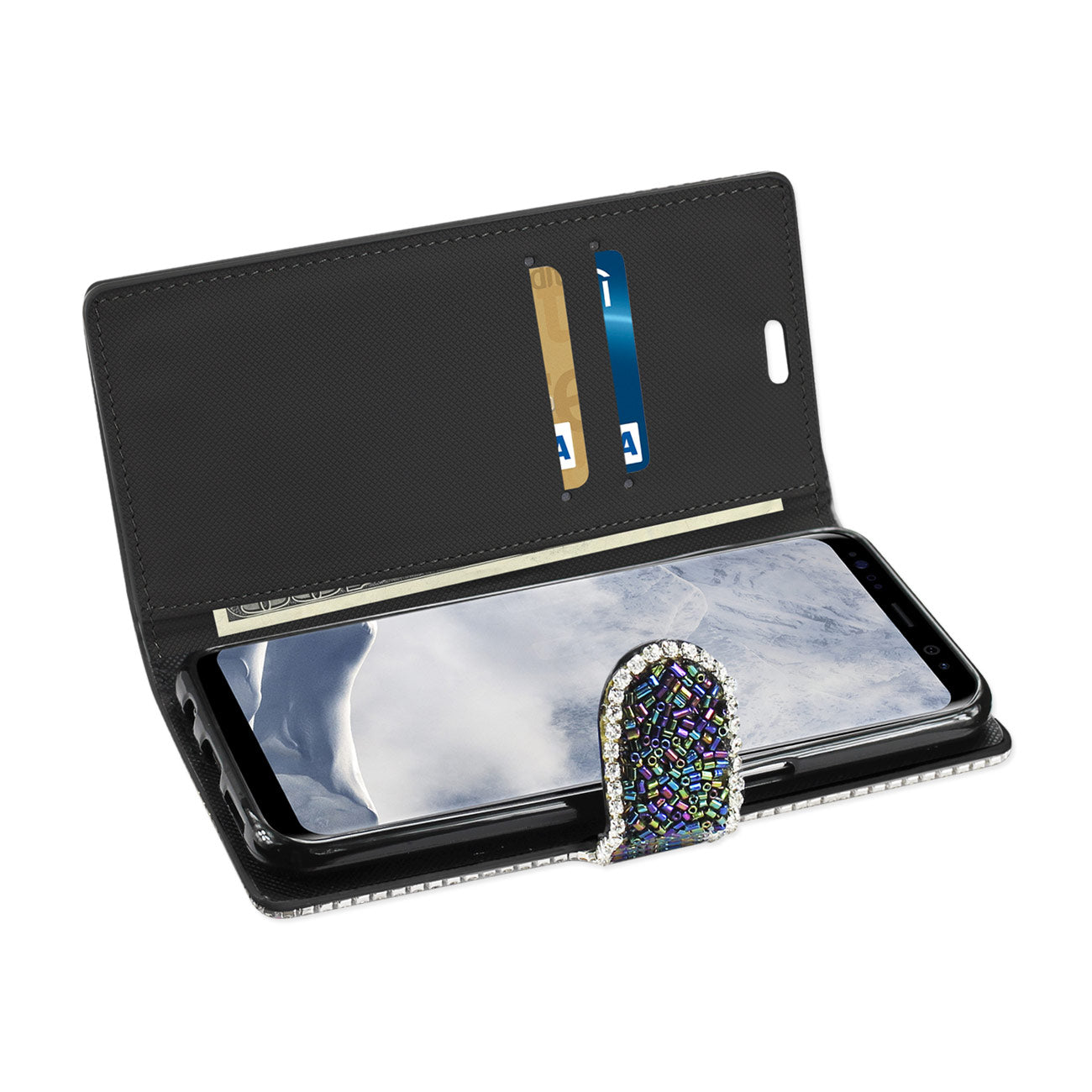Wallet Case Bead Diamond Samsung Galaxy S8/ SM Black Color