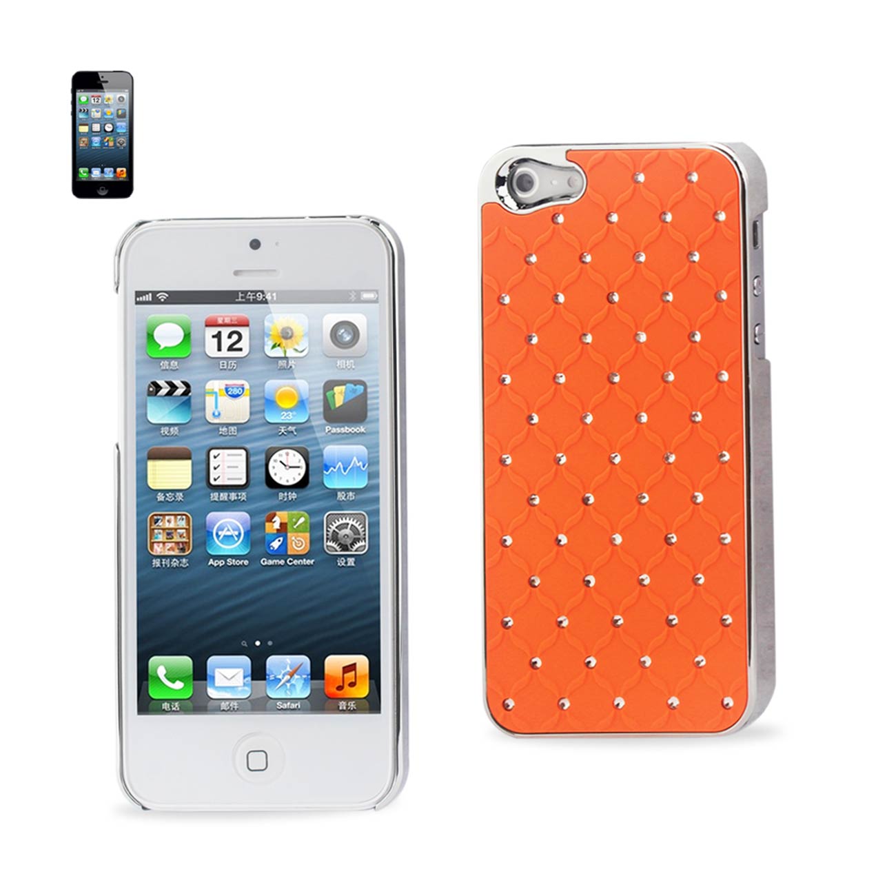 Case Metal Plated Jewelry Diamond Studs iPhone 5/ 5S/ SE Orange Color