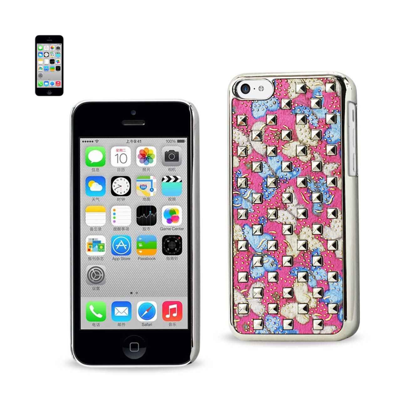 Case Studded Plating Rivets Butterflies Design iPhone 5C Blue Color