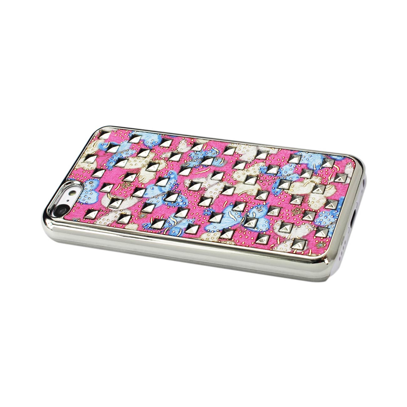 Case Studded Plating Rivets Butterflies Design iPhone 5C Blue Color