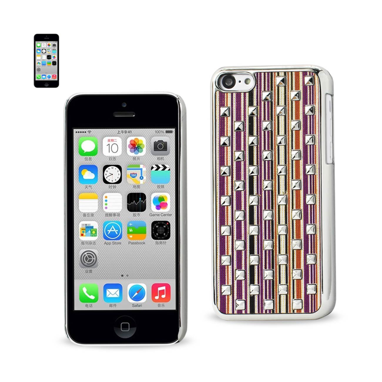 Case Studded Plating Rivets Stripes Design iPhone 5C Purple Color