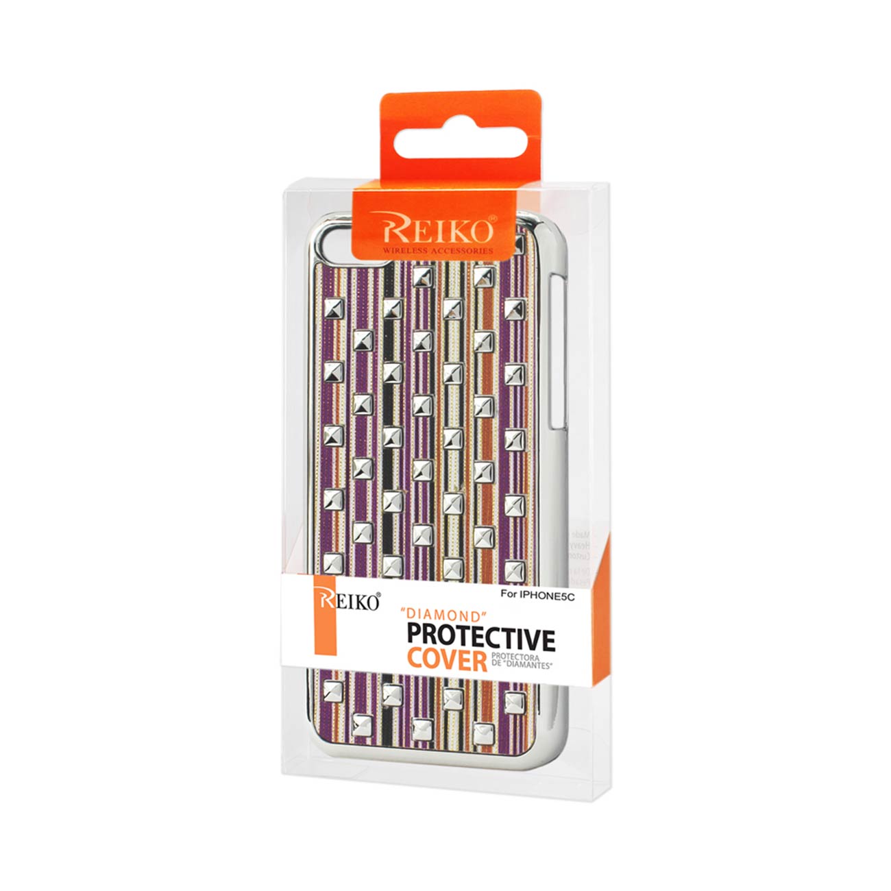 Case Studded Plating Rivets Stripes Design iPhone 5C Purple Color