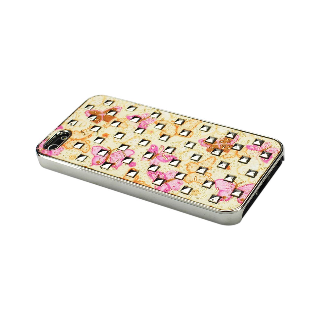 Case Studded Plating Rivets Butterflies Design iPhone SE/ 5S/ 5 Hot Pink Color